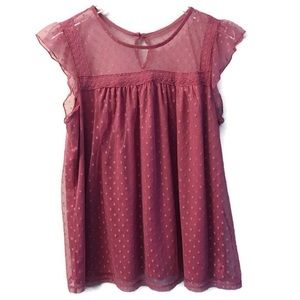 Pink Polka Dot Babydoll Top w/ Ruffle Cap Sleeves